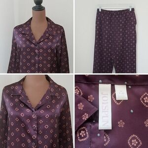 Joyspun Women's‎ Medium (8-10) Satin Pajama Sleepwear 2-Piece Set Purple Silky